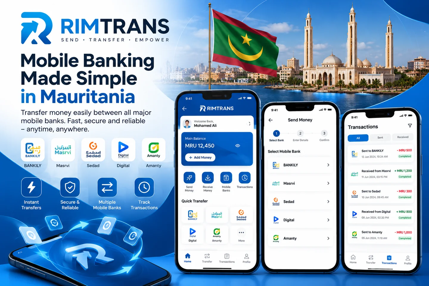 RIMTRANS promotional banner showing the mobile application